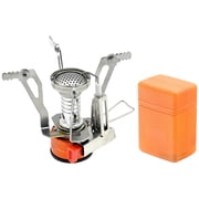 Portable Camping Stove with Igniter, Lightweight Orange Stainless Steel Stove, 3.2 oz / 91 G Stove with Storage Box, Anti-Slip Stand, Foldable Mini Burner for Outdoor Backpacking, Hiking