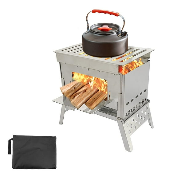 Portable Camping Stove Wood Burning Stoves Folding Stainless Steel Camping Stove BBQ, Portable Wood Burning Stove with Carrying Bag for Backpacking Camping Hiking Camping