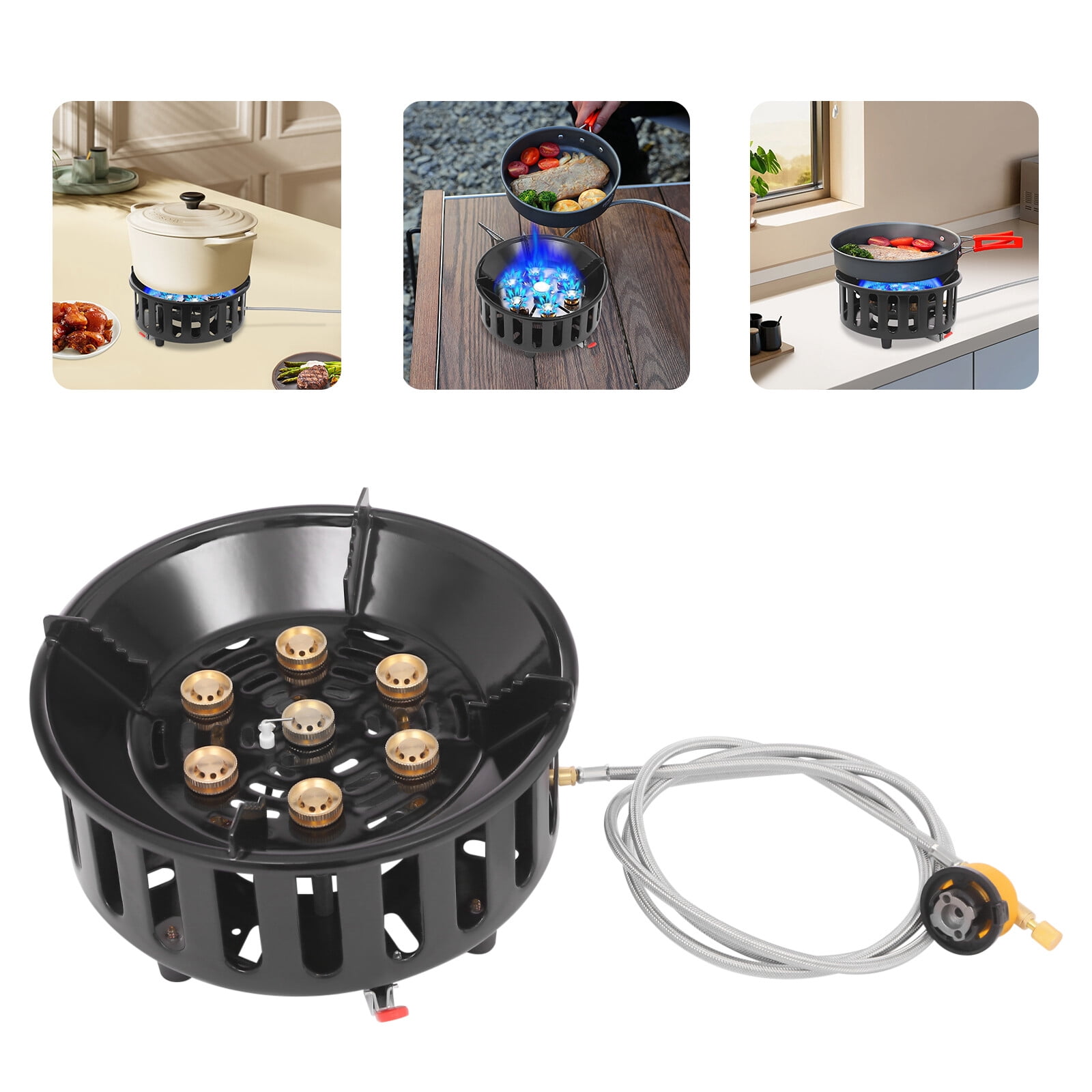 Portable Camping Stove with 3 Adapters - 72,000 BTU Outdoor Burner - Windproof Gas Stove for Hiking, Backpacking & Picnics