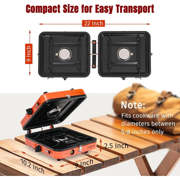 Portable Camping Stove with Windshield, 17000 BTU 2 Burner Propane Stove, Foldable Camp Stove for Camping, Outdoor Cooking, RV Trips, or Emergencies