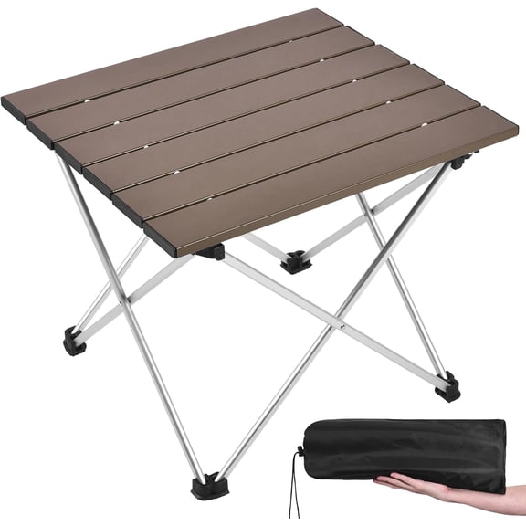 Portable Camping Table with Aluminum Table Top, Folding Beach Table Easy to Carry, Prefect for Outdoor, Picnic, BBQ, Cooking, Festival, Beach, Home (Coffee-S)