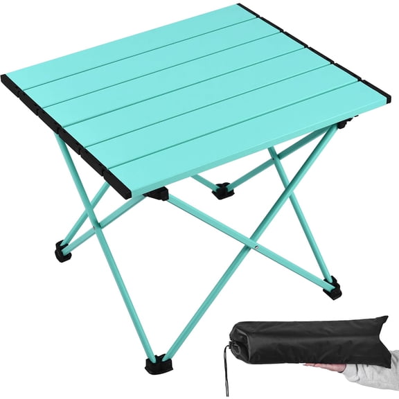 Portable Camping Table with Aluminum Table Top, Folding Beach Table Easy to Carry, Prefect for Outdoor, Picnic, BBQ, Cooking, Festival, Beach, Home (Sky Blue-M)