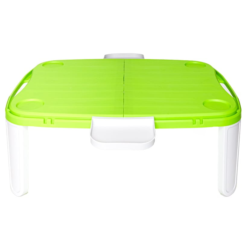 Green and White Foldable Plastic Camping Table with Cup Holders