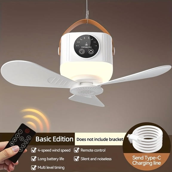 Portable Camping Tent Fan with Triangle Support Stand & Remote Control, USB Rechargeable Hanging Fan with Hook, Built-in Aromatherapy Function, Emergency Survival Cooling Fan for Canopy Tent Outdoor