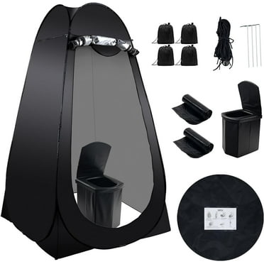 Portable Camping Toilet Kit for Adults, Pop up Privacy Tent, X Large Folding Toilet Potty with Camping Tent, Outdoor Instant Shower Tent Camp Toilet Changing Dressing Room (Black)