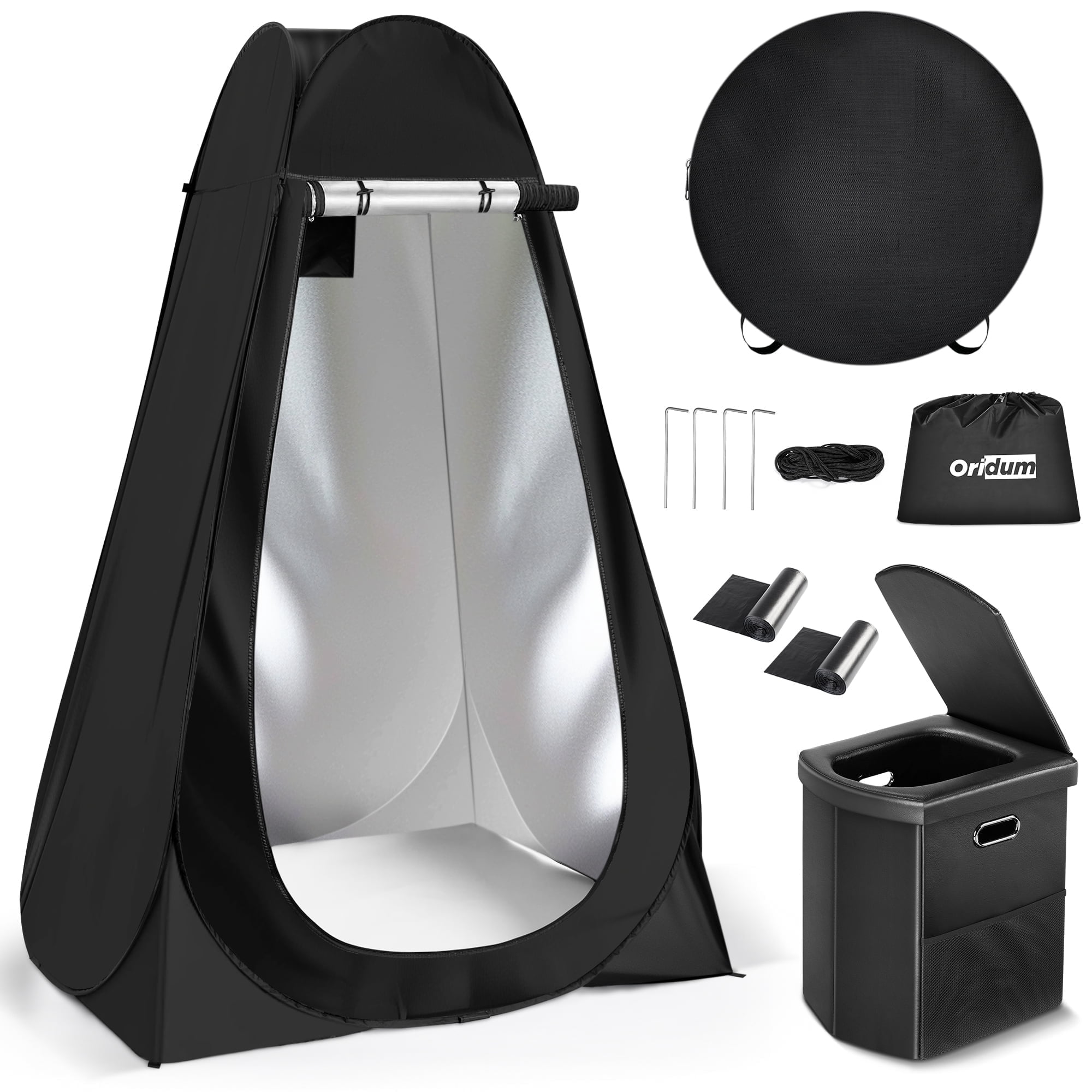 Portable Camping Toilet with Pop-Up Tent, Large Portable Toilet Kit for Adults, Outdoor Camping Shower Tent Changing Room Emergency Folding Toilet Tent Kit with Carry Bag for Camping/Hiking
