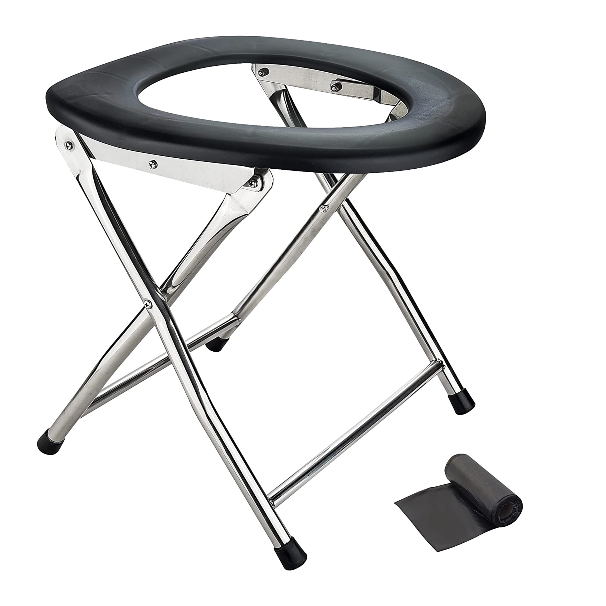 Portable Camping Toilet Seat, Stainless Steel Folding Toilet Seat for