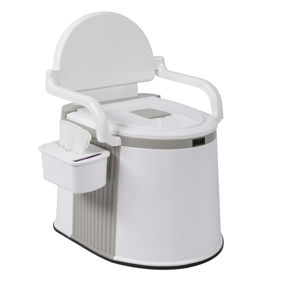 Portable Camping Toilet with Waste Bags - 5.5 Gallon Lightweight Outdoor Toilet for RV/Fishing, Anti-Slip & Handrails, 300lbs Capacity (Off-White)
