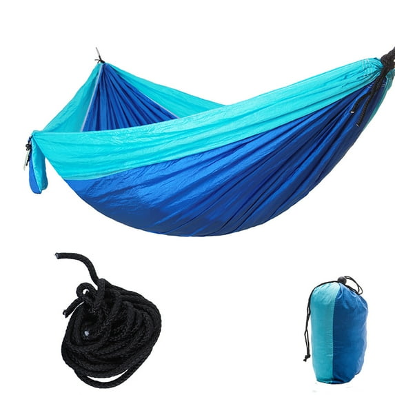Portable Camping Travel Single Hammock Hanging Bed with Tree Strap (Light Blue Dark Blue)