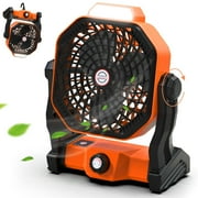 Portable Camping USB Fan With LED Lantern, 10400mAh Quiet Tent Fan With Hook Stepless Speed USB C Desk Fan For Home Office Cooling Rechargeable Battery Fan For Outdoor Indoor Sleeping