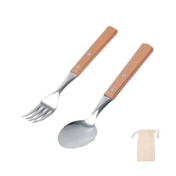 Portable Camping Utensils Wood Handle Outdoor Cutlery Stainless Steels Spoon Fork With Storage Bag for Home Dinner