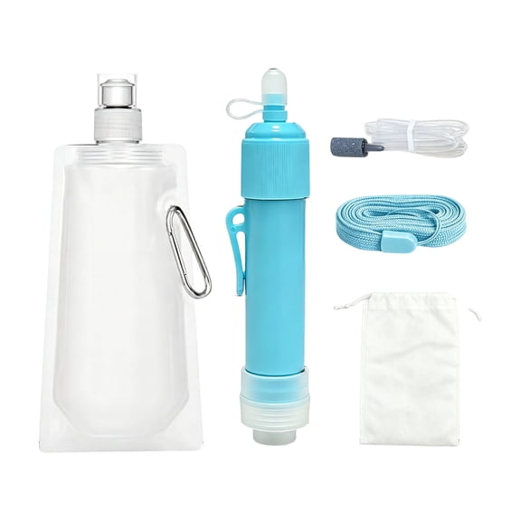 Portable Camping Water Filter Straw Outdoor Filter Set with Foldable Bottle, Tube and Compact Storage Bag Set for Travel