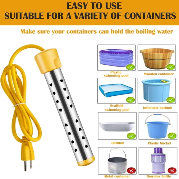 Portable Camping Water Heater, Portable Hot Water Heater Pool Heater Pool Warmer Water Heater for Pool Electric Pool Water Heater Camping Water Boiler Outdoor Boiling Stick Stainless Steel
