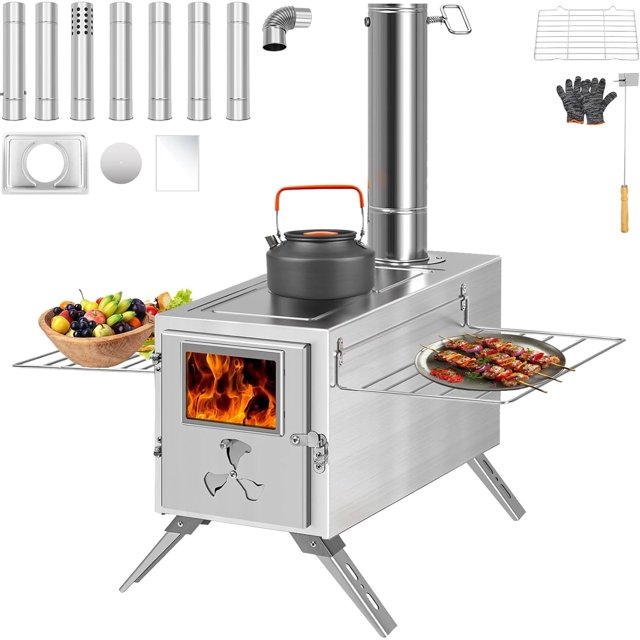 Portable Camping Wood Burning Stove with Chimney,Tent Heating Burner