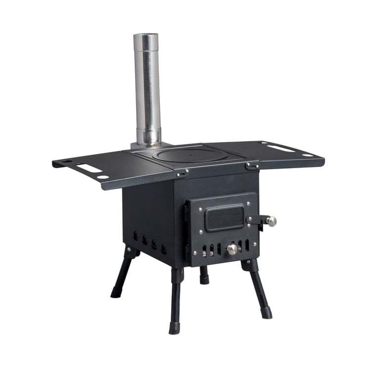 Portable Wood Burning Tent Stove With Window - 7-Piece Chimney, X Pot Holder For Camping, Heating & Cooking