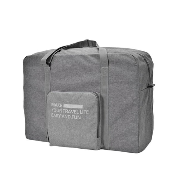 Portable Canvas Travel Duffel Bag Foldable Luggage Tote with Trolley Sleeve for Overnight Business Trips Grey
