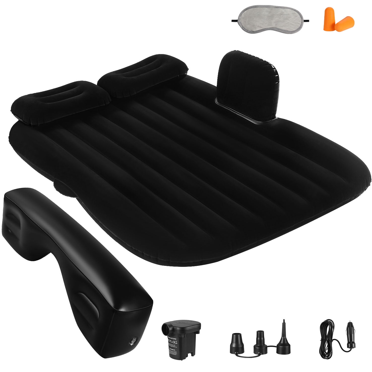 Portable Car Air Mattress for Back Seat Camping, Inflatable Dog Bed for Car, Universal SUV Mattress with Air Pump \u0026 2 Pillows (Black)