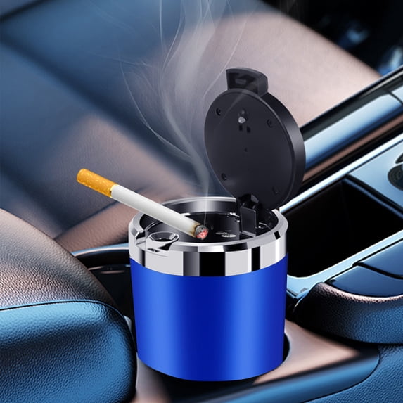 Portable Car Ashtray with Lid and LED Light, Detachable Stainless Steel Mini Trash Can Vehicle Smell Proof Easy Clean