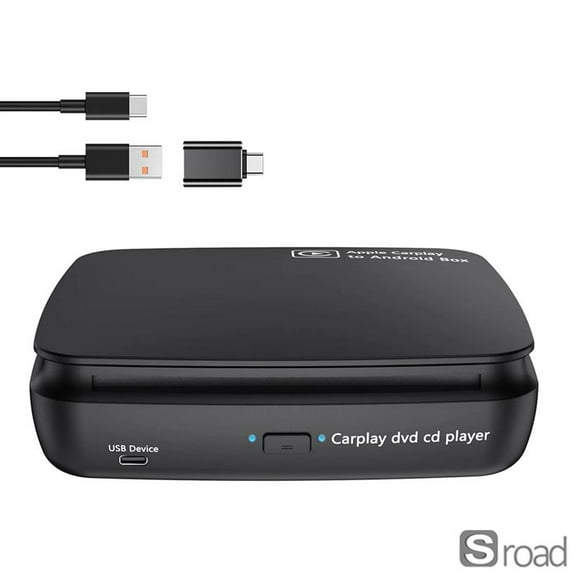 Portable Car CD DVD Player With Wireless CarPlay & Android Auto Adapter, AI Box For Wired To Wireless Conversion, Music Player For Vehicle Use,Black