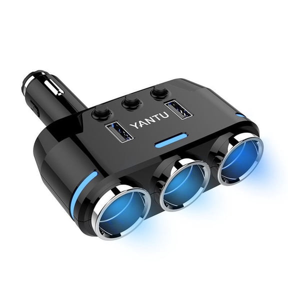 Portable Car Cigarette Lighter Extender for Car Appliances 3 Cigarette Lighter Slots 2 USB Ports