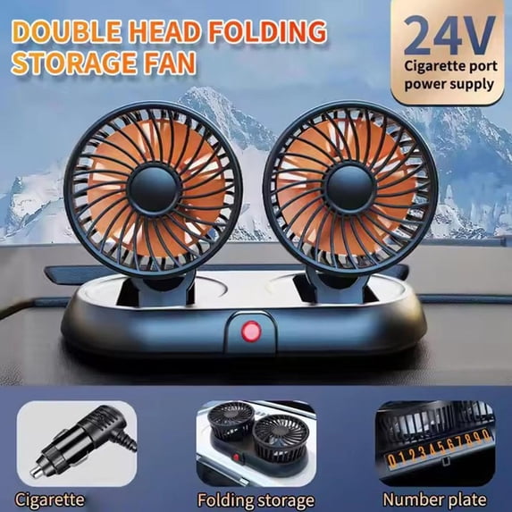 Portable Car Cooling Fan with 2-Head - 24V Electric Air Cooling Fan,USB Rechargeable Plug,Silent Electric Fan 360° Rotation with 3 Wind Speed Stable Base for Car Truck SUV RV Marine Boat