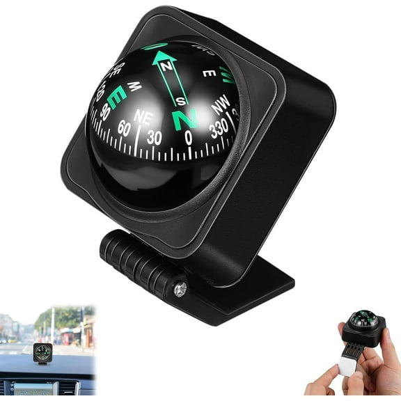 Portable Car Dashboard Compass Ball, Car Compass Ball with Bottom Stick for Navigation Hiking Cycling Driving Direction Guidance, Universal for SUV, Truck, Rv, Boat