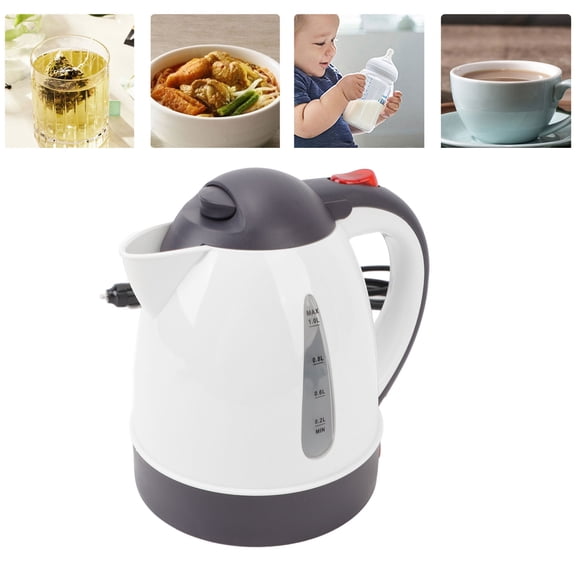 Portable Car Electric Kettle, Auto Shut Off Heated Water Tea Coffee Kettle Leakproof Spout Stainless Steel Plastic 1L  For Trip
