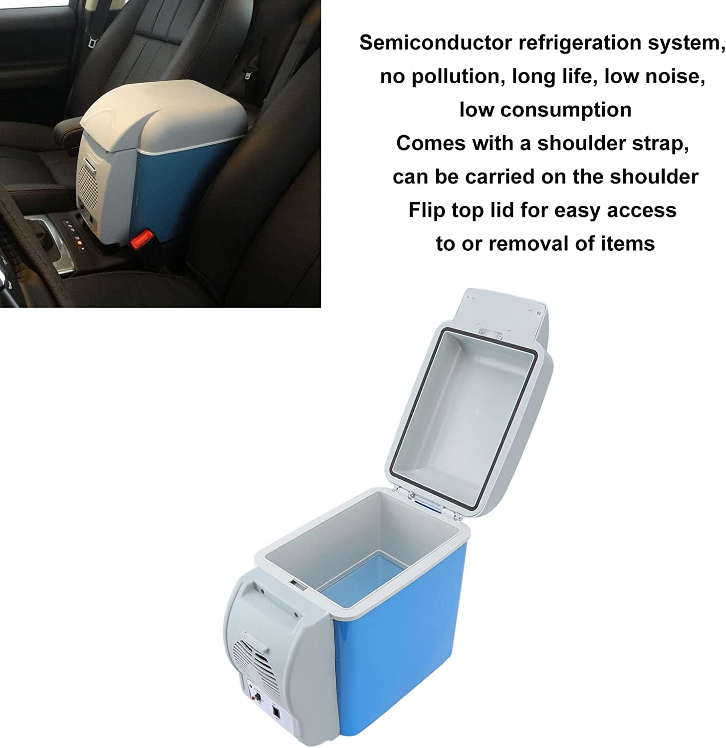 Portable Car Fridge 12V  Semiconductor Cooler Warmer with Carry Strap for Outdoor Travel Camping