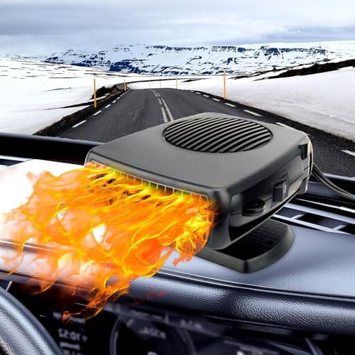 Portable Car Heater and Defroster,200W 12V Portable Car Heater that Plugs into Cigarette Lighter,2-in-1 Fast Heating & Cooling Modes 360° Rotatable (black)