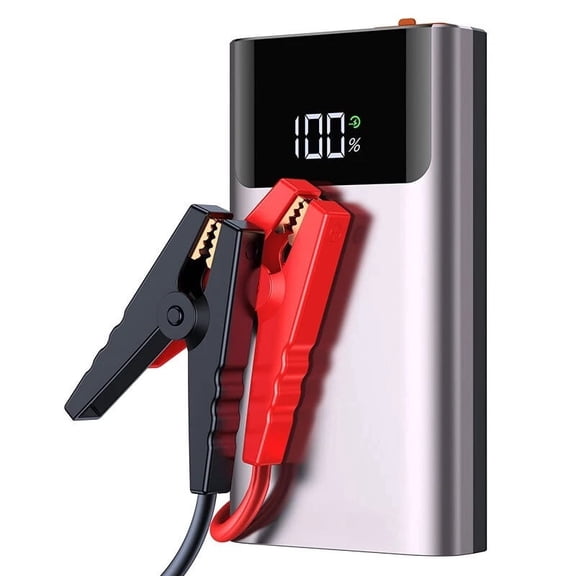 Portable Car Jump Starter, 8400mAh Emergency Battery Booster with Digital Display, Multi-Function Power Bank & LED Light, for 12V Vehicles, Silver/Black