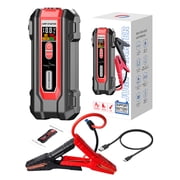 Portable Car Jump Starter Battery Pack - 12V Auto Battery Booster, Power Bank with Smart LED Digital Display, Bright LED Flashlight, Safe Heavy Duty Jumper Cables for Cars, SUVs, Trucks, Motorcycles