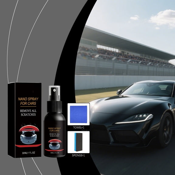 Portable Car Nano Coating Spray Set, Quick Shine Hydrophobic Car Polish Scratch Repair Kit, Multipurpose Vehicle Paint Glass Rim Care With Applicator Sponge & Towel 30ml