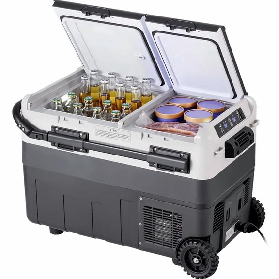 Portable Car Refrigerator 53 QT, 12V Dual Zone Fridge Freezer, -4 to 68F Adjustable Temp, Compressor Cooler for Car, RV, Camping, Home - 50L/52.8QT