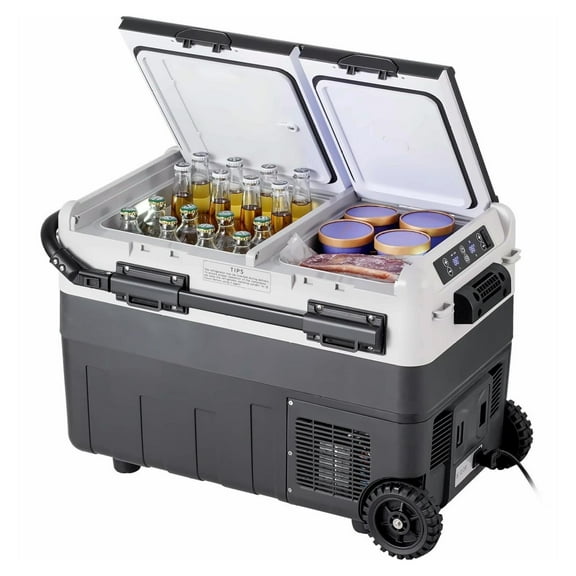 Portable Car Refrigerator Freezer 50L, Dual Zone Compressor Fridge for Road Trips, Camping, RV, 12/24V DC & 110/240V AC Power