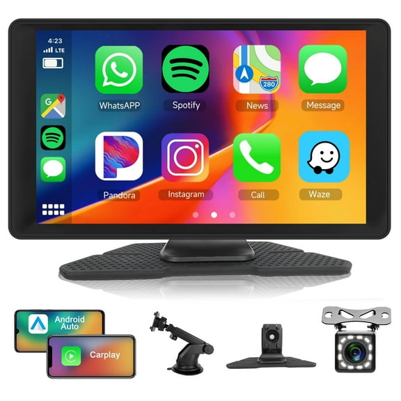 Portable Car Stereo with Wireless Apple Carplay Android Auto with Backup Camera, 9 Inch Touchscreen, Bluetooth, FM Transmission, EQ, Video, Tpye-C, AUX, for Cars, Trucks, and SUVs