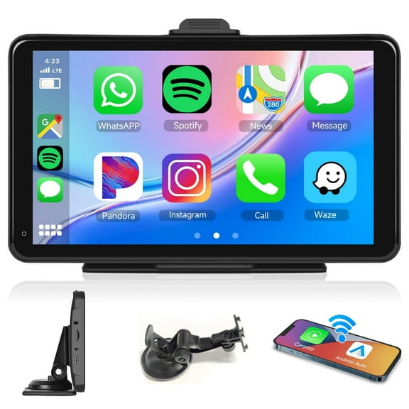 Portable Car Stereo Wireless Carplay Screen Android Auto Screen, Sehmtoo 7 Inch Touch Screen Portable Carplay Screen with Bluetooth FM Transmitter Mirror Link Voice control AUX Cable