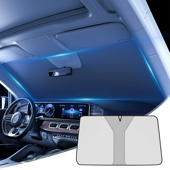 Portable Car Sunshade Summer Front Windshield Sunshade Car Thermal Insulation Sunscreen Foldable Dual Ring Sunshade Car SUV Trucks Universal
