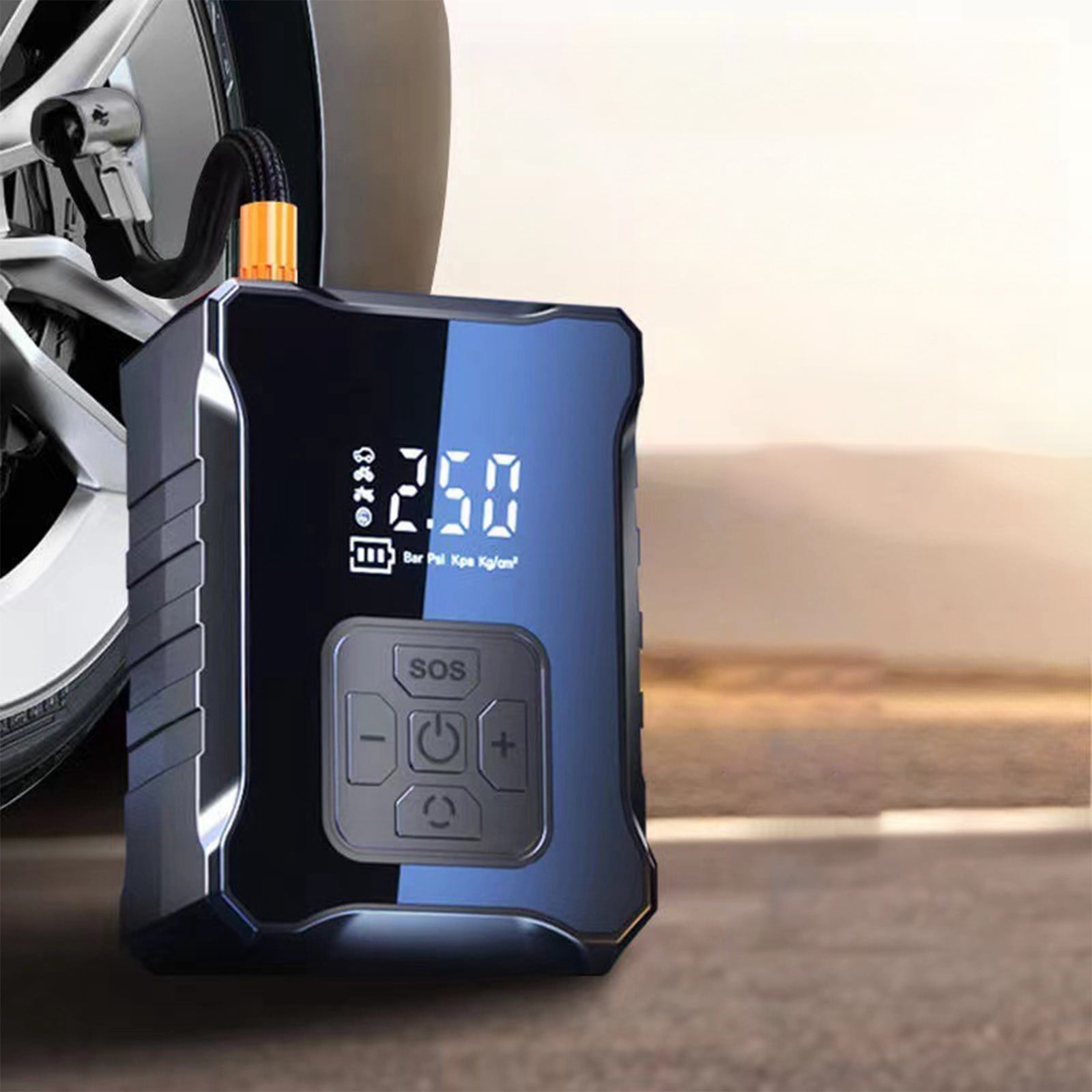 Portable Car Tire Inflator - 150PSI Digital Air Pump with LCD Display, Auto Shutoff, 4 Inflation Modes, LED Light, USB Power Bank - for Cars, Bikes, Motorcycles, Balls - Includes Nozzles & Storage Bag