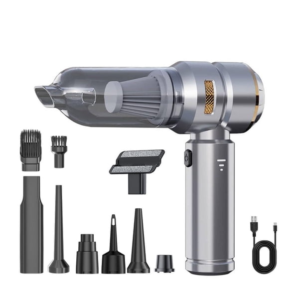 Portable Car Vacuum Cleaner With Brushless Motor, 3-Speed Adjustment, 19000Pa Suction, Type-C Fast Charging, 3*2000Mah Battery, 3-In-1 Blowing, Suction & Inflation, Includes 4 Air