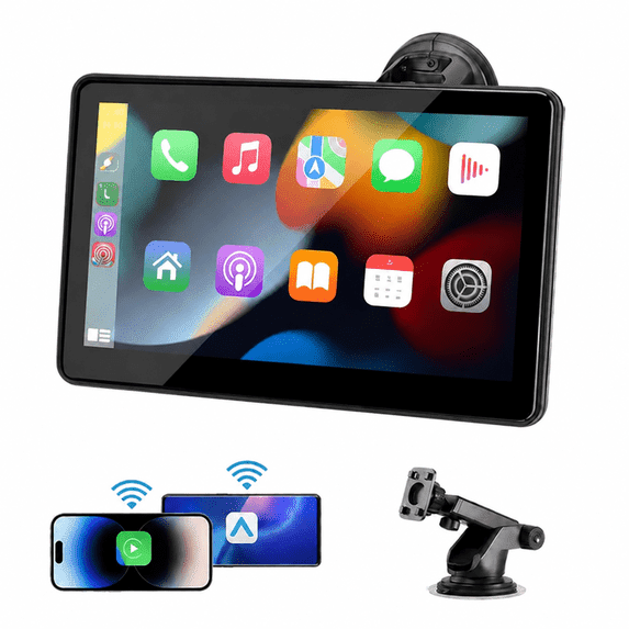 7 Inch HD Touch Portable Car Stereo Touch Display, Compatible with CarPlay & Android Auto, Car Dashboard Player with FM AUX Voice Control
