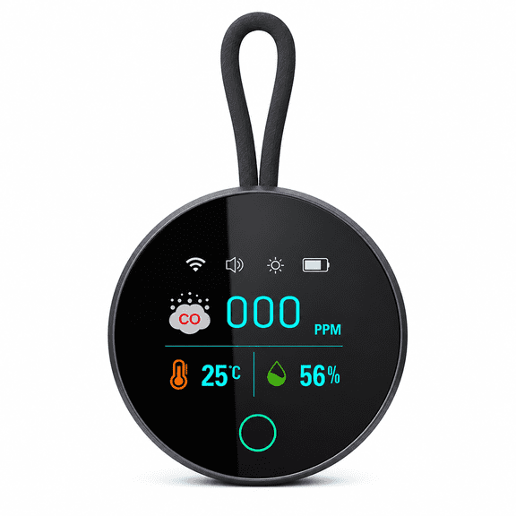 Portable Carbon Monoxide Gas Detector, 4-in-1 Air Quality Monitor with Temperature & Humidity Sensor, ABS Handheld Multi Gas Alarm with Digital Display for Home Camping RV Outdoor Safety