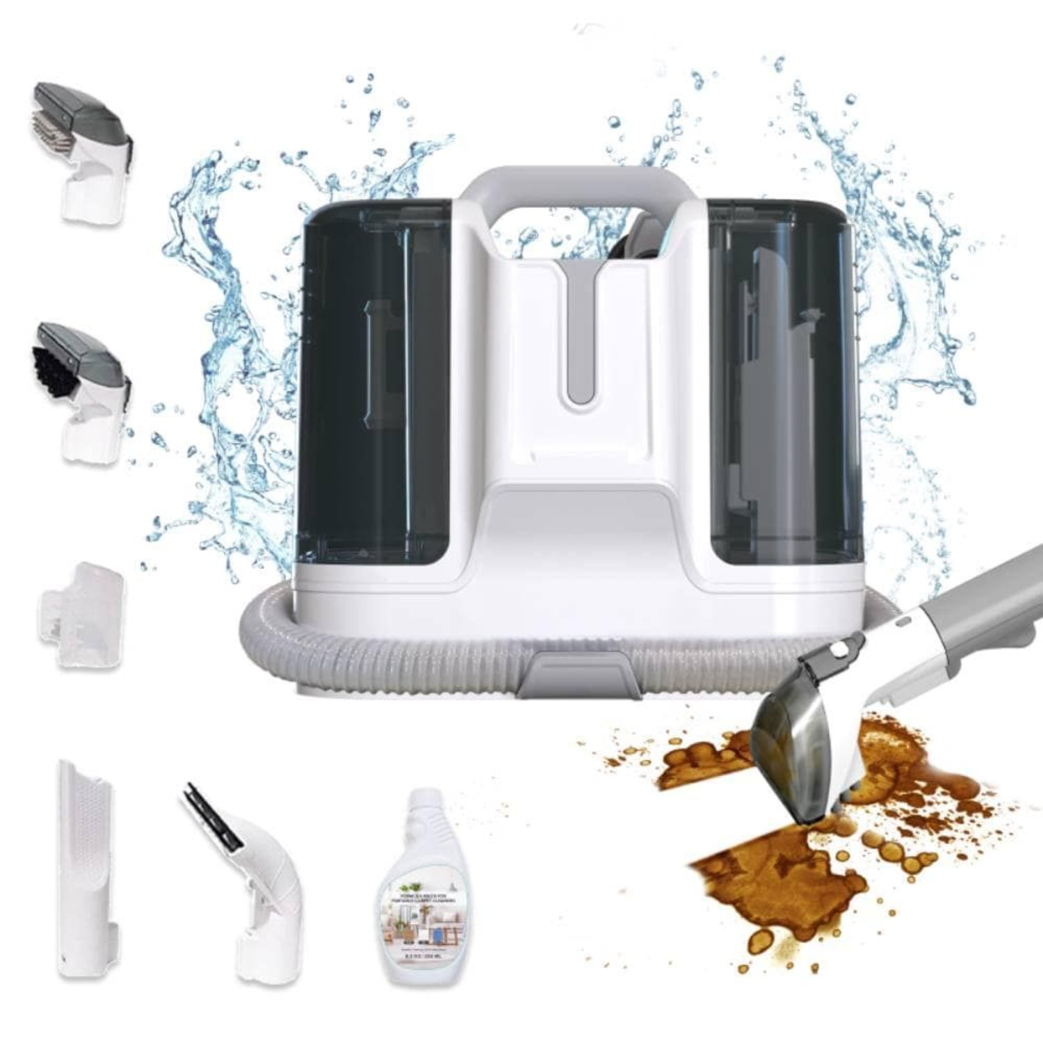 Portable Carpet Cleaner Machine 12000Pa Suction Stain Remover for Pet Hair Upholstery Car White