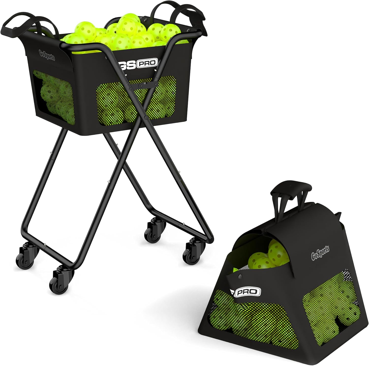 Black Steel Portable Pickleball and Tennis Ball Caddy with Wheels
