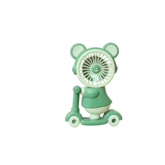 Portable Cartoon Bear Fan with Integrated Pencil Sharpener and Ambient Night Light Skateboard Style Desktop Accessory for Student Study Workspace and Personal Use, Green