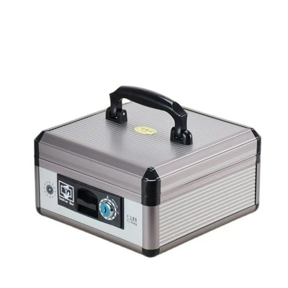 Portable Cash Register Safe Deposit Box Double Layer Metal Lock Box With Key Money Saving Organizer Safe Deposit Box ,Fireproof Resistant Insulation