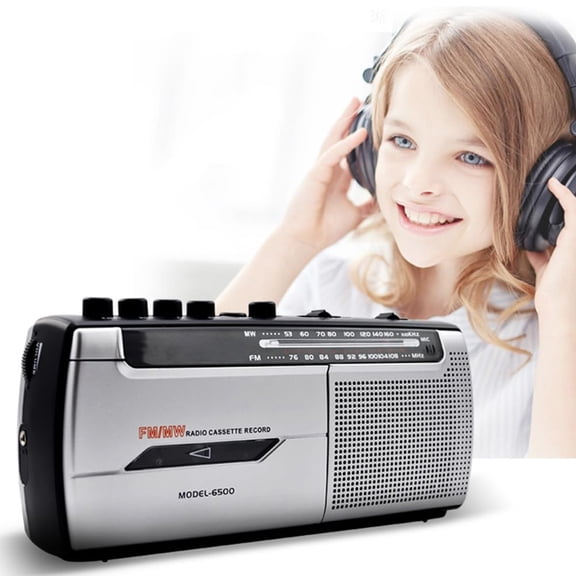 Portable Cassette Player With AM/FM Radio, Analogue Tuning, Built-In Microphone And 3.5mm Headphone Socket For Music Playback And Recording