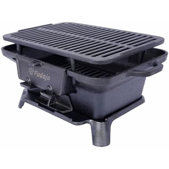 Portable Cast Iron Grill  Oval Charcoal Grill & Tabletop Skillet  100% Heavy-Duty Enameled Cast Iron  Small Hibachi Grill for Camping, BBQs, Tailgating, and Outdoor Cooking$$Garden & Patio