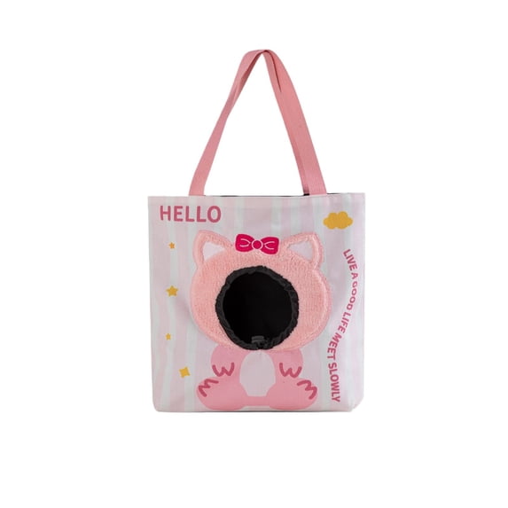 Portable Cat Carrier Tote Bag, Pink Cat Canvas Pet Shoulder Bag with Peek Hole for Cats Small Dogs