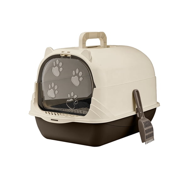 Portable Cat Litter Box with Handle, Large Space Design, Fully Enclosed Front Entry & Litter Filter Pedal, Covered Kitty Toilet for Odor Control, Black