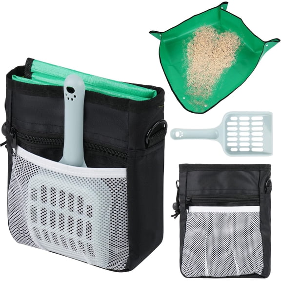 Portable Cat Litter Box for Travel, 3 PCS Collapsible Litter Box Set with Carry Bag and Scoop, Foldable Design for Easy Storage, Durable and Waterproof, Green
